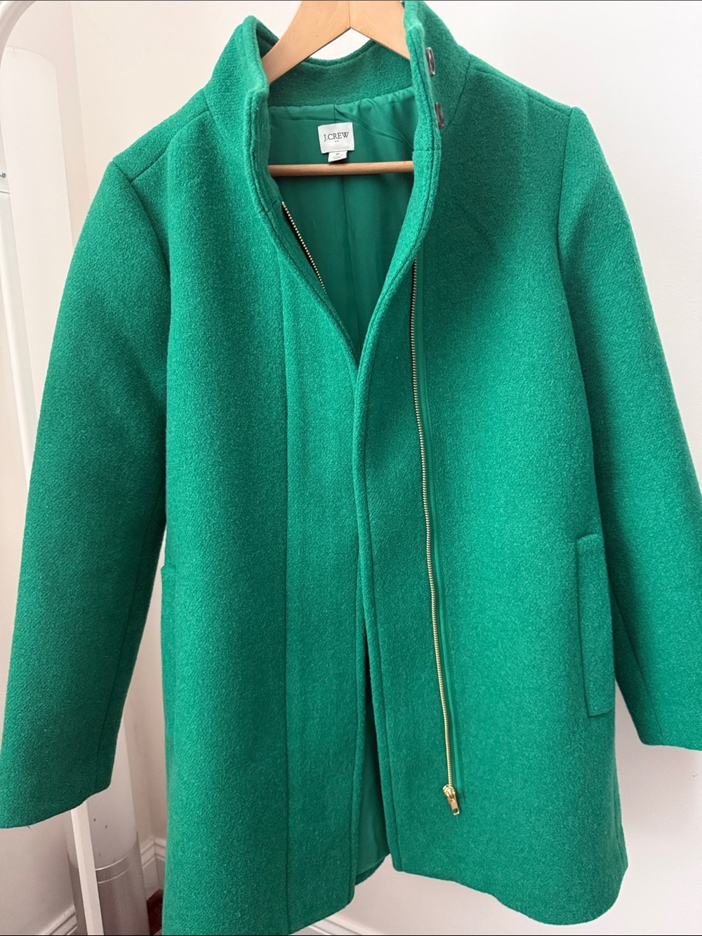 J. Crew Emerald Green Wool Zip-Front Pea Coat Size 6 - Picture 1 of 13